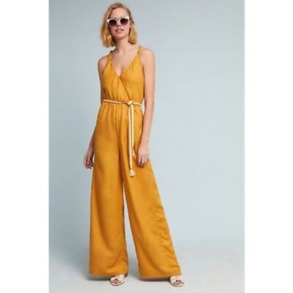 Anthropology mustard yellow jumpsuit